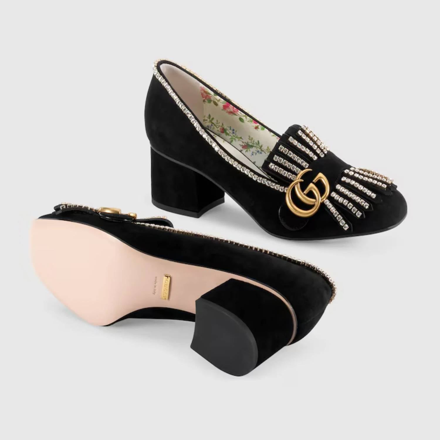 Gucci - Women's Crystal-trimmed Suede Pumps