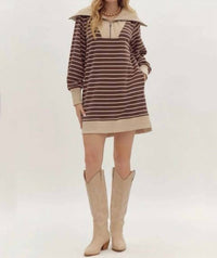 Entro - Ribbed Zip-up Collared Mini Dress