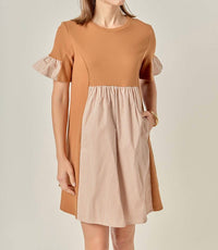 English Factory - Knit Stripe Woven Mixed Dress