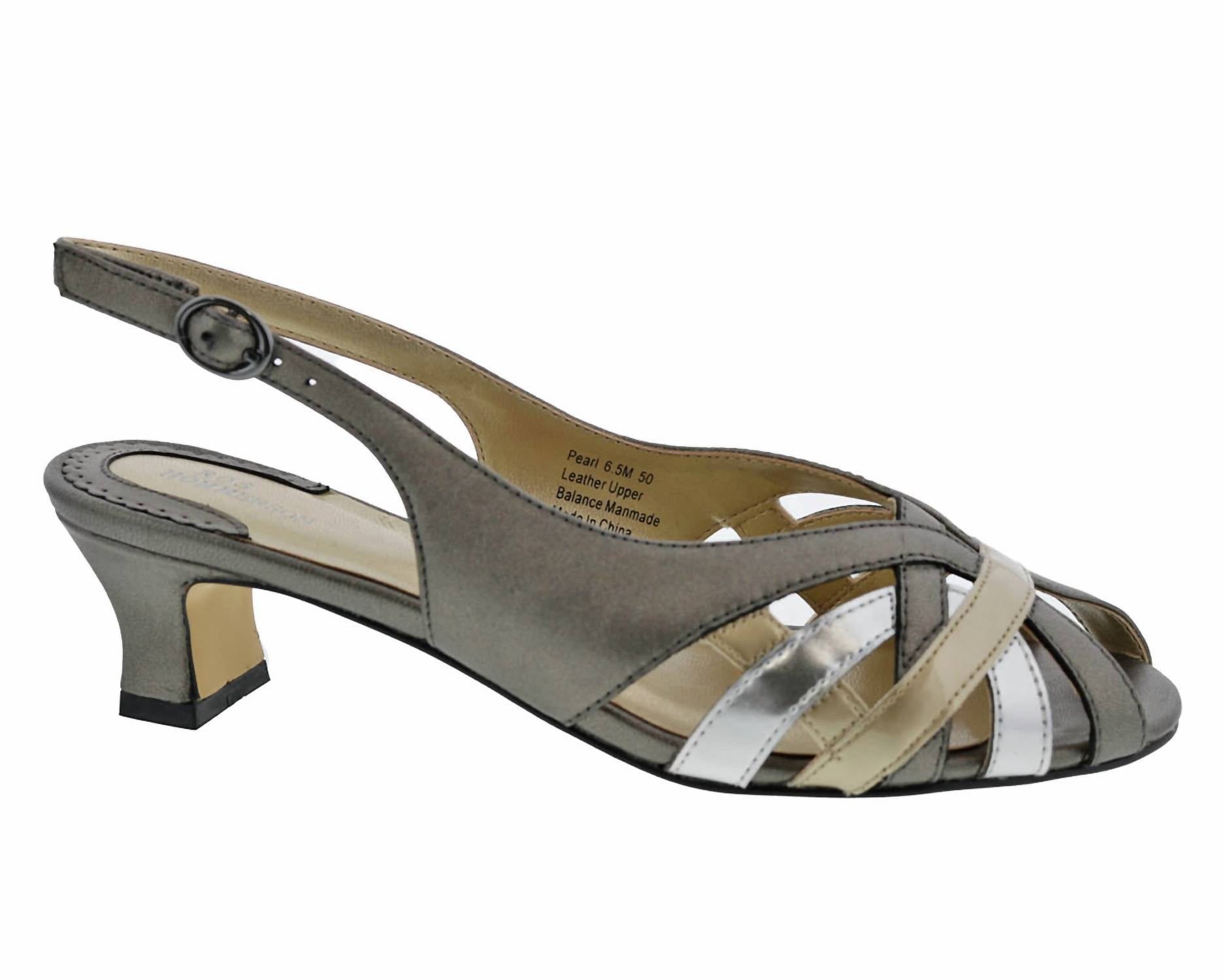 Ros Hommerson Women's Pearl Heel Strap Dress Pump in metallic - women's heels