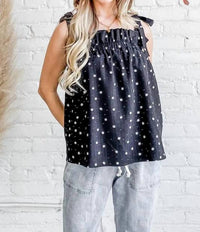 And The Why - Daisy Polka Dot Print Ruffle Tank Top