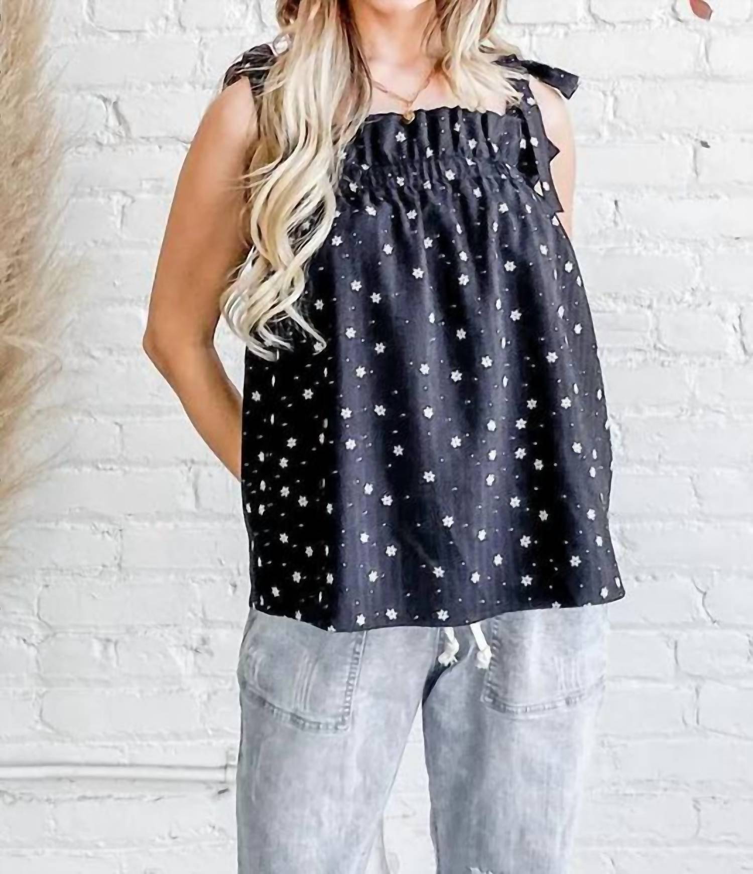 And The Why - Daisy Polka Dot Print Ruffle Tank Top