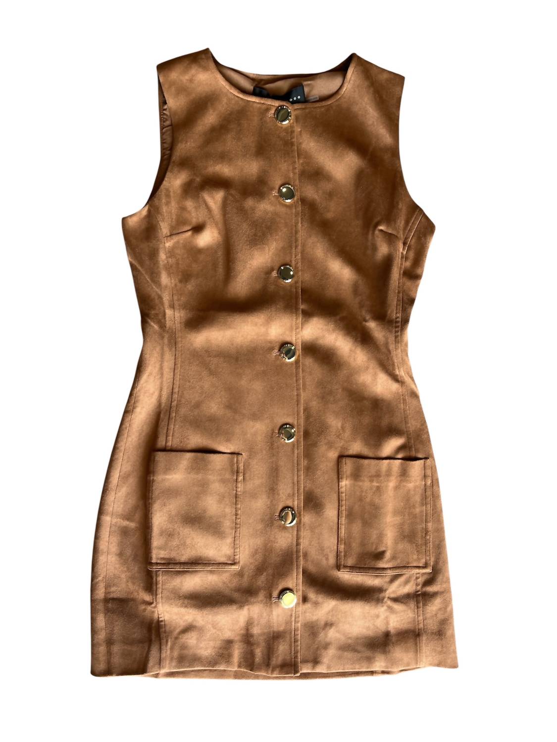 Endless Rose - Suede Round Neck Buttoned Mini Dress