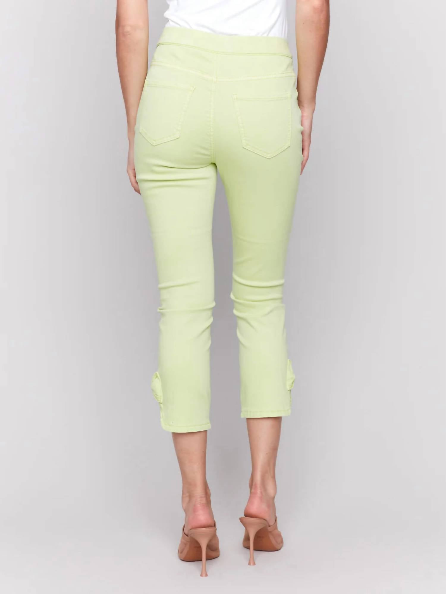 CHARLIE B Women's Side Knot Cropped Pant in keylime - women's pants - alternate view