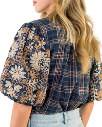 Thml - Embroidered Puff Sleeve Gingham Top