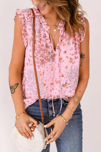 Shiying Fashion - Women's Floral Tie Sleeveless Top