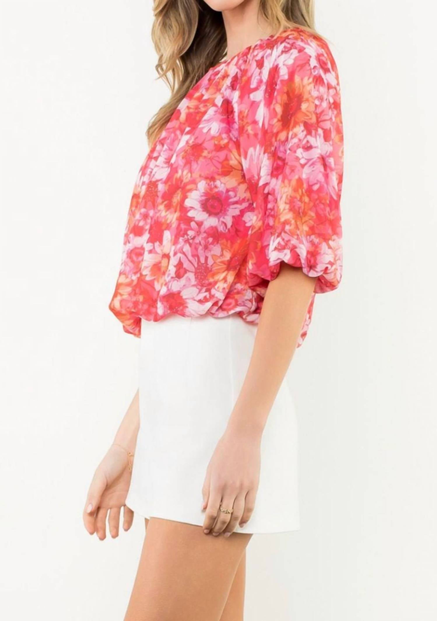 Thml - Floral Elastic Hem Balloon Sleeve Blouse