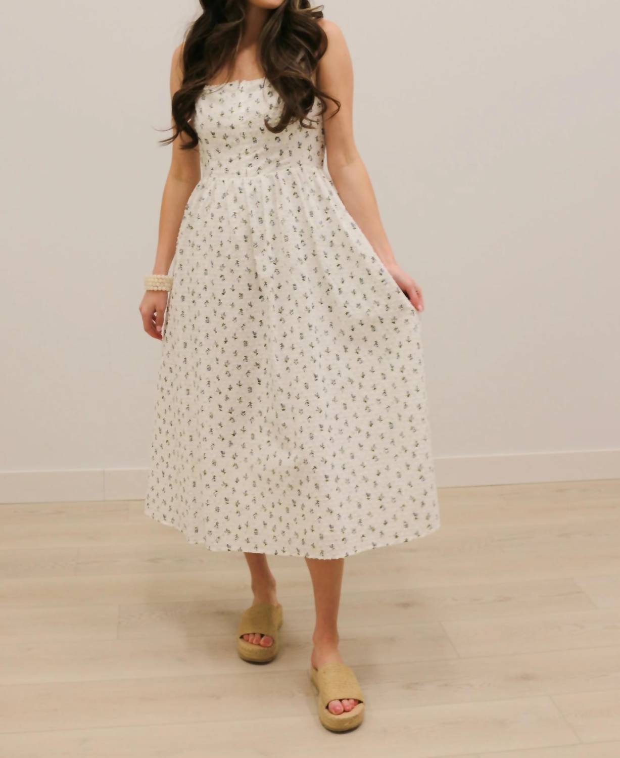 B.Right - Avielle Ditzy Floral Clip Dot Corset Tie Midi Dress