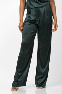 THE SEI Wide Leg Silk Trousers in hunter green - women's pants