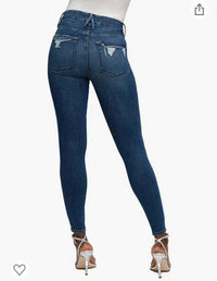 GOOD AMERICAN Good Legs Chewed Hem Jean in blue - women's jeans - detail view