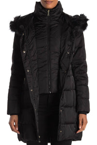STEFANI FAUX FUR HOOD DOWN FILL FITTED PUFFER COAT