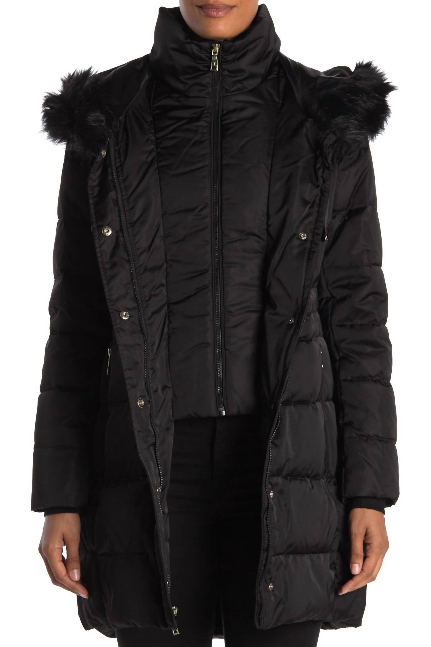 STEFANI FAUX FUR HOOD DOWN FILL FITTED PUFFER COAT