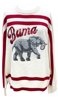 QUEEN OF SPARKLES Bama Stripe Long Sleeve Sweater in white crimson - women's sweater - view 6