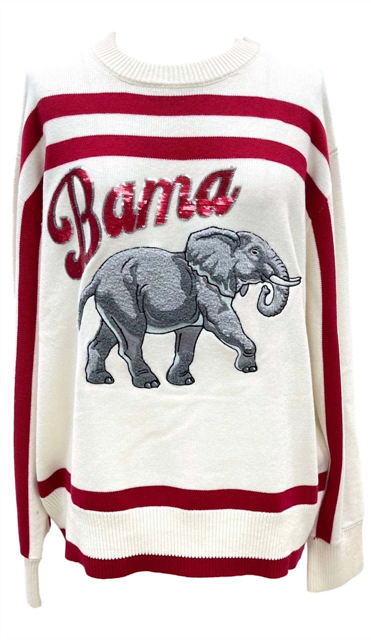 QUEEN OF SPARKLES Bama Stripe Long Sleeve Sweater in white crimson - women's sweater - view 6