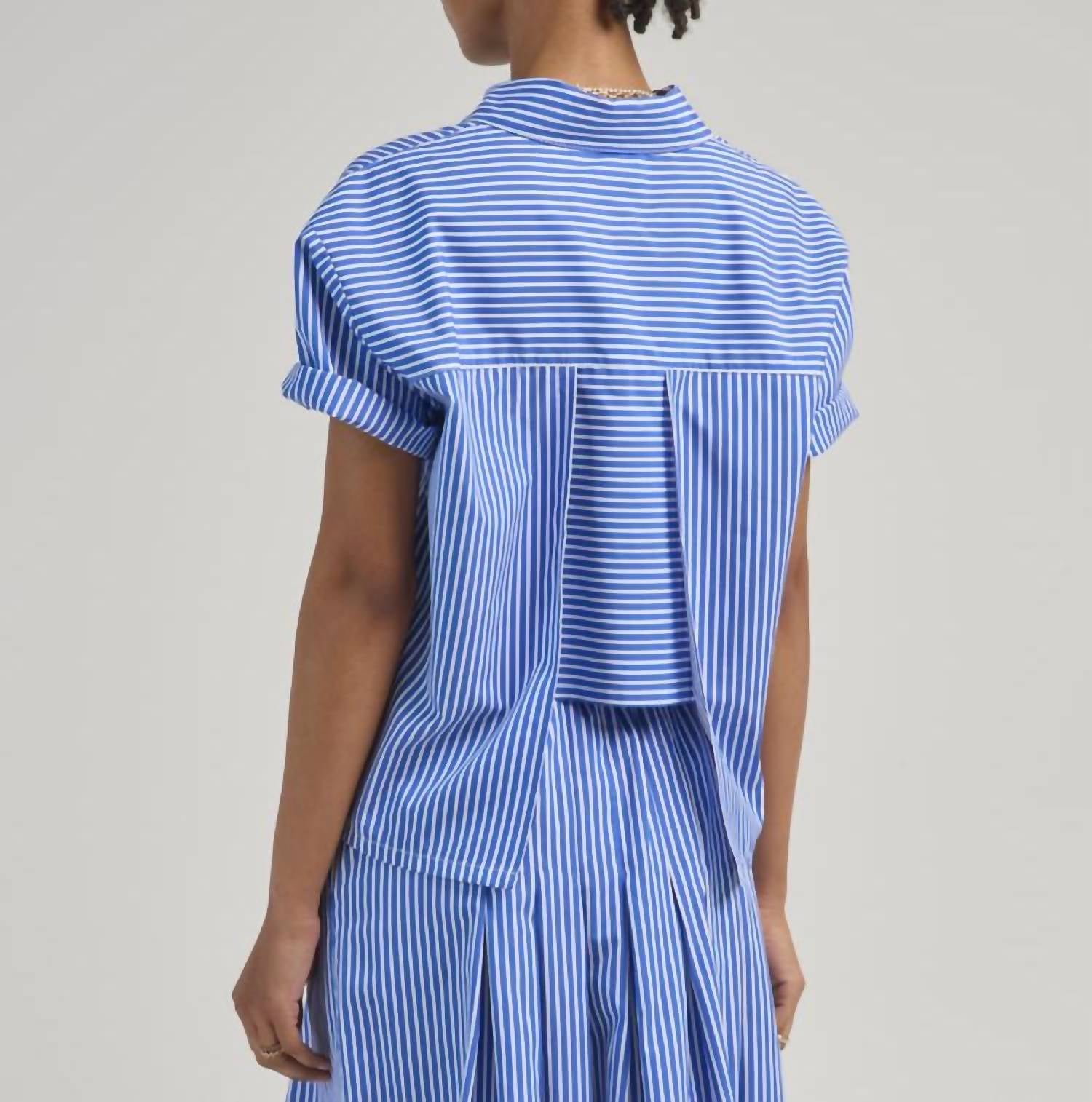 Arlo Mott Clark Split Back Top in blue stripe - women's blouse - view 4