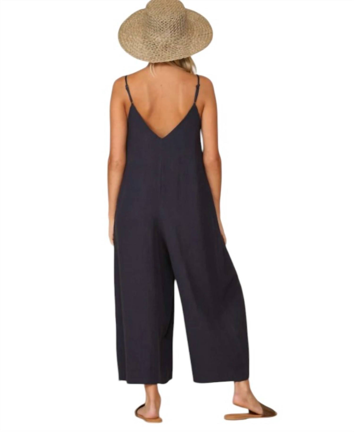 By Together Sleeveless Woven Gauze Button Jumpsuit in navy - women's pants - detail view