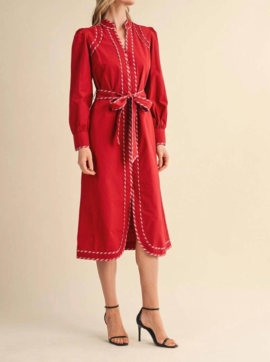 &Merci - Women's Striped Contrast Belted Midi Dress