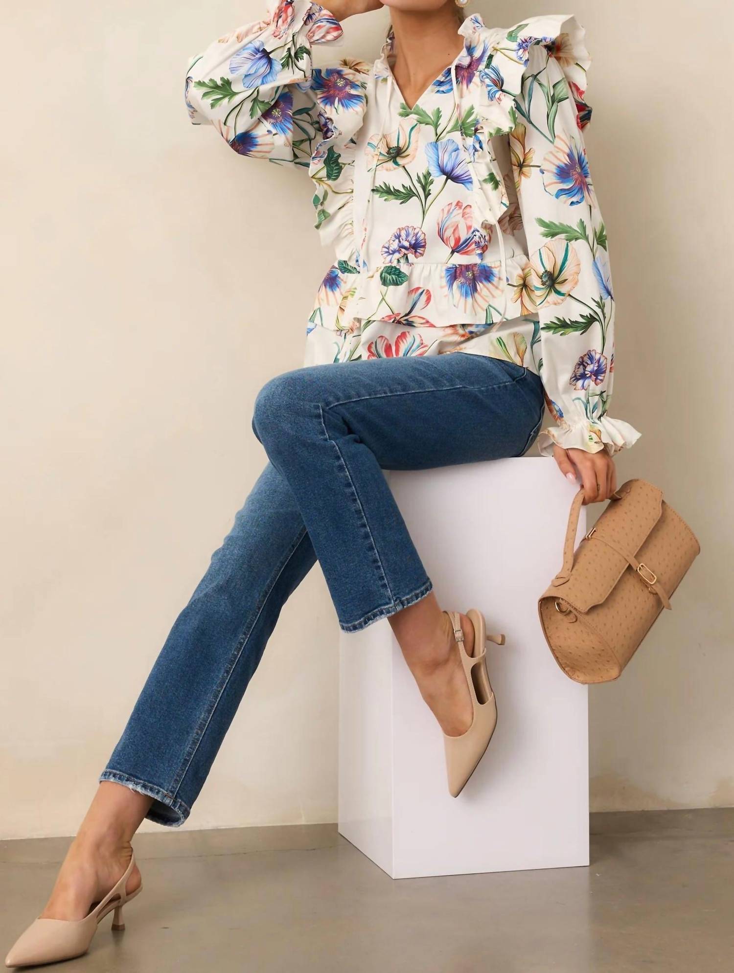 Prosperina Faye Ruffle Top in bloom - women's blouse - view 11