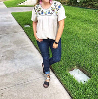 Layerz Clothing Cactus Embroidered Top in cream - women's t-shirt - view 6