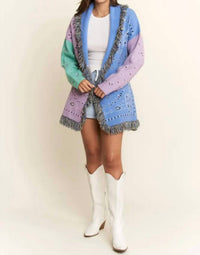 Jade By Jane - Women's Paisley Print Contrast Cardigan