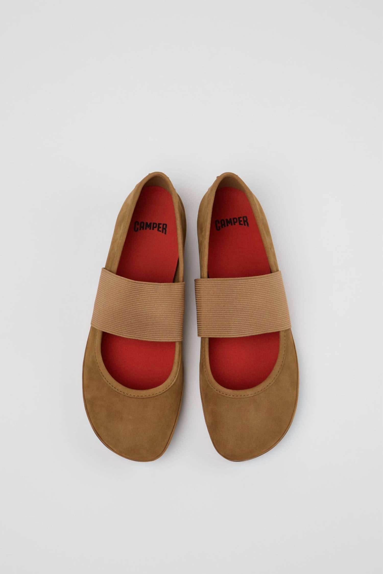 CAMPER Women's Right Nina Nubuck Leather Ballerina Flats in brown - women's flats - detail view
