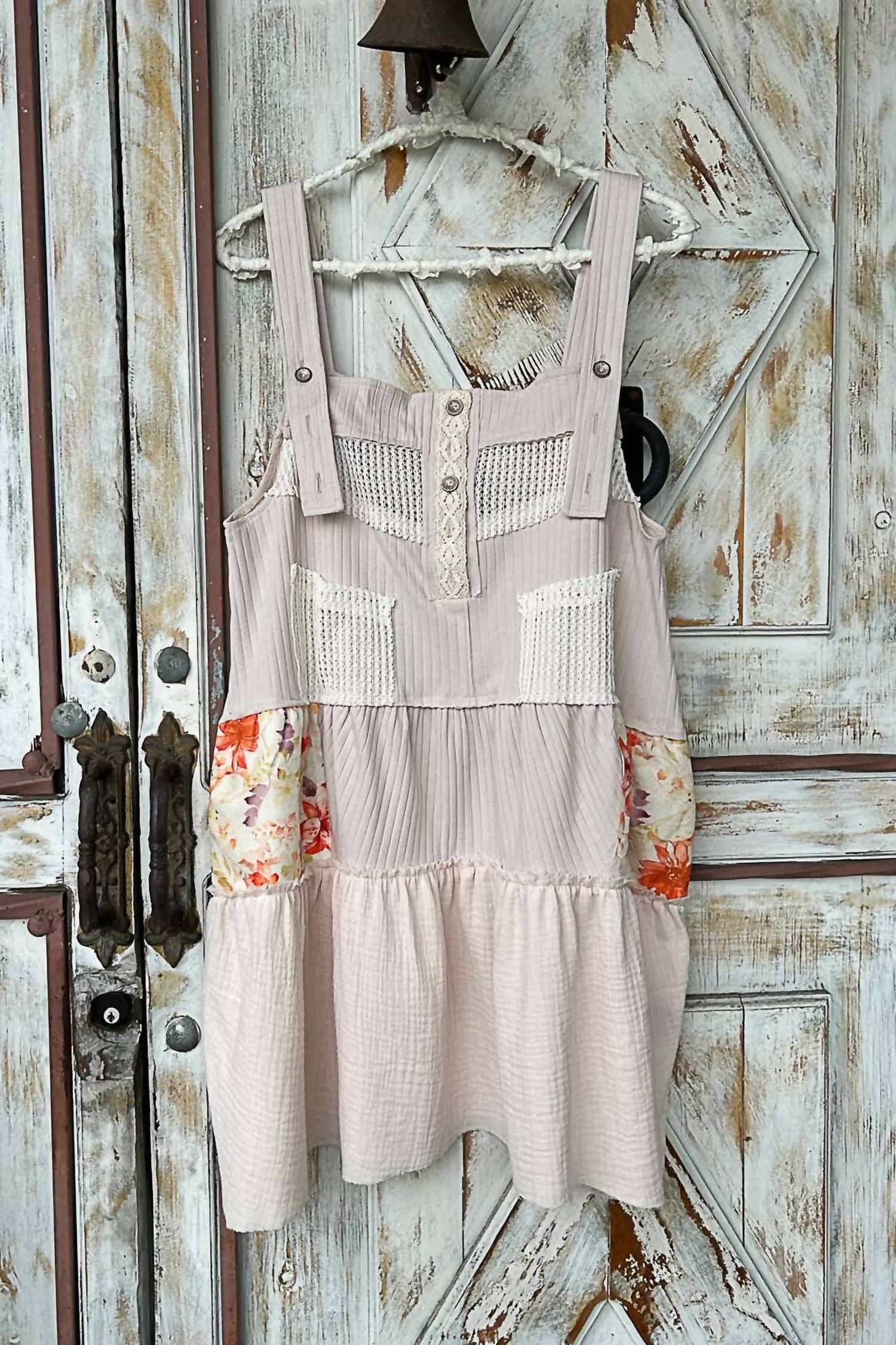 POL Raw Edge Rib Knit Overall Dress in almond - women's dress - detail view
