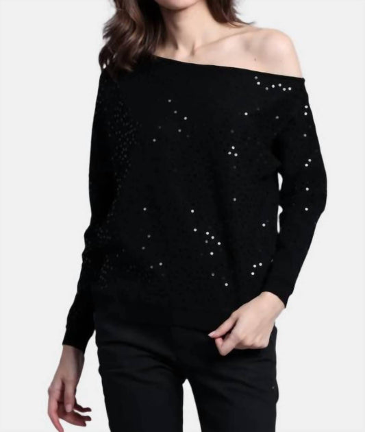Minnie Rose - Viscose Sequin Off Shoulder Sweater