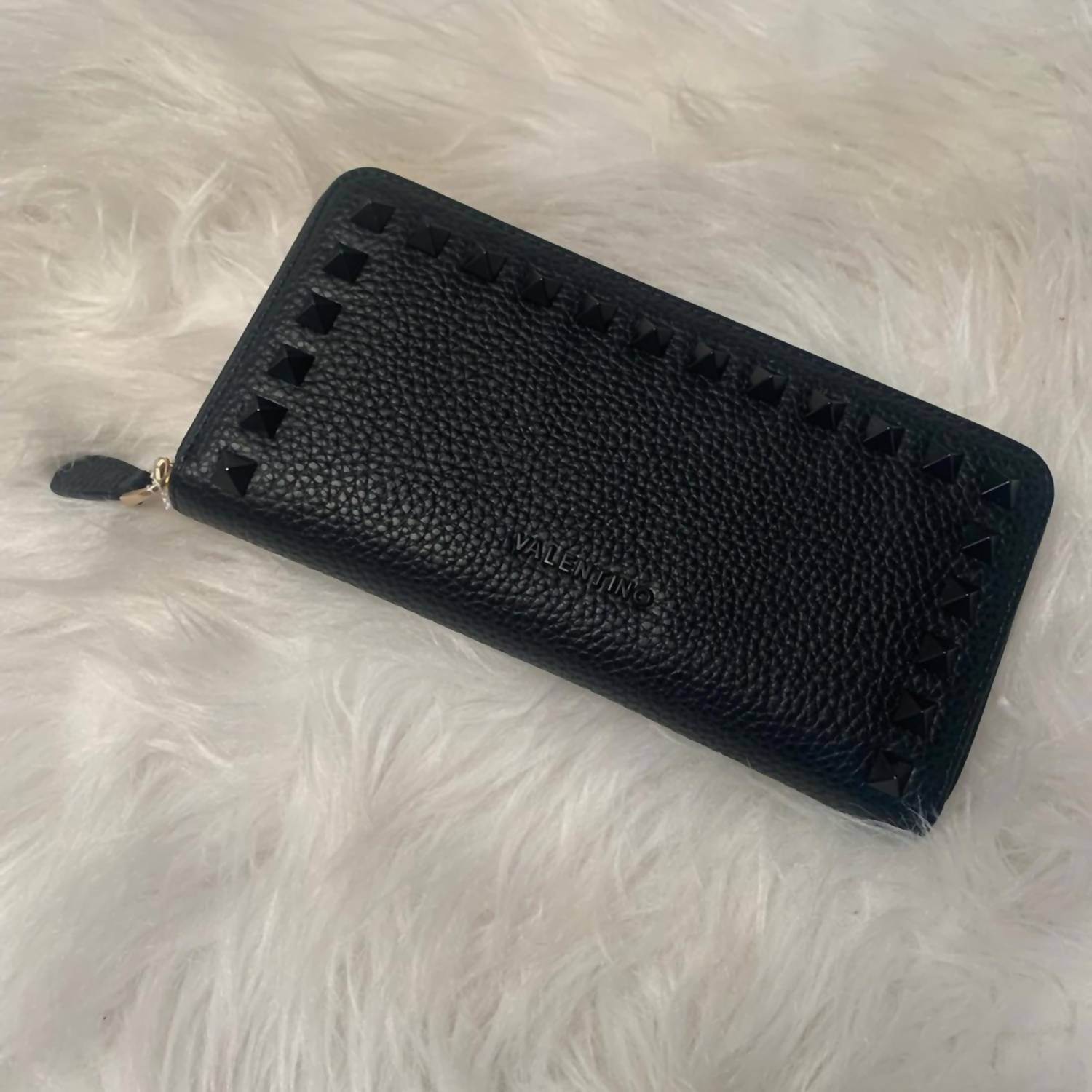 Valentino Women's Garavani Rockstud Zip Around Wallet in black - women's bag