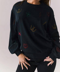 Chaser Allover Icons Top in true black - women's long sleeve top