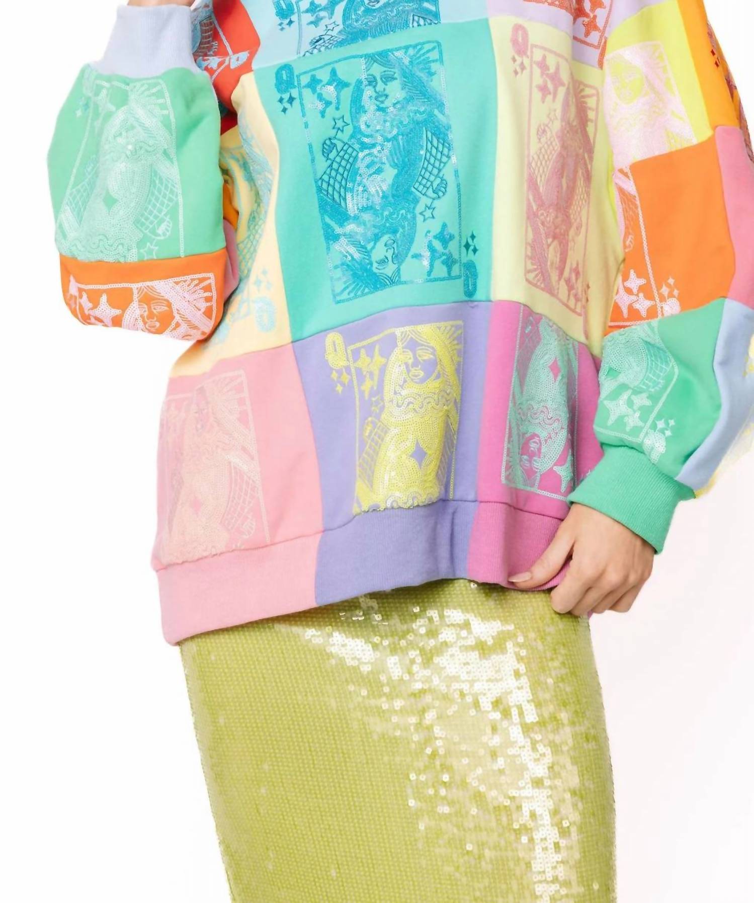 Queen Of Sparkles - Colorblock Card Logo Sweatshirt