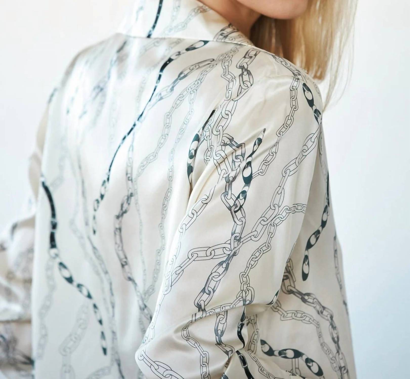 catherine gee Daria French Cuff Silk Blouse in white chain - women's blouse - alternate view
