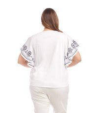 Karen Kane - Embroidered Flutter Sleeve Top - Plus