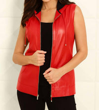 Angel Apparel - Leather Hooded Drawstring Vest