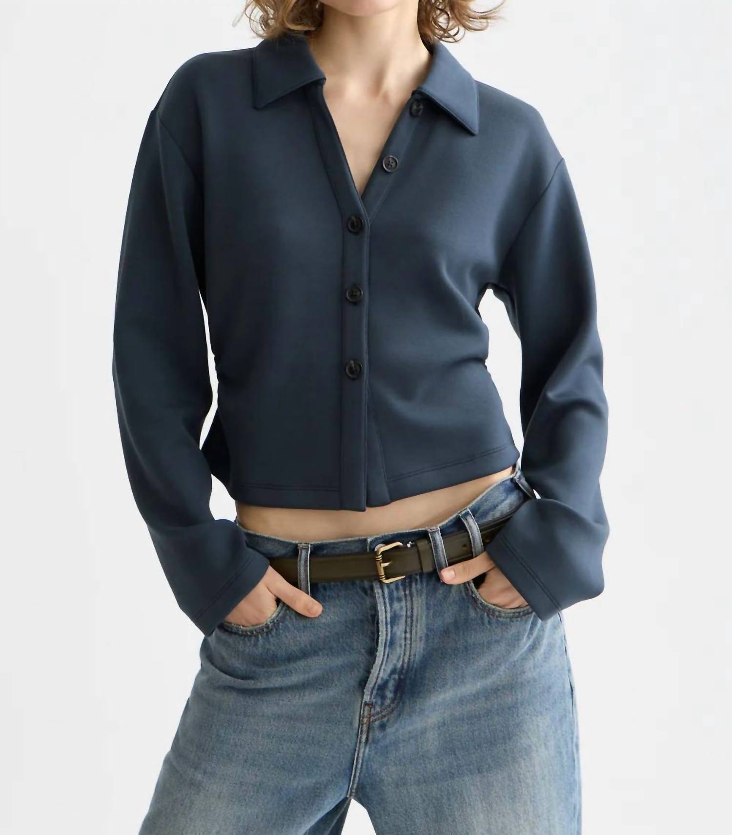 SCOTCH & SODA Modal Long Sleeve Shirt in carbon - women's long sleeve top - detail view