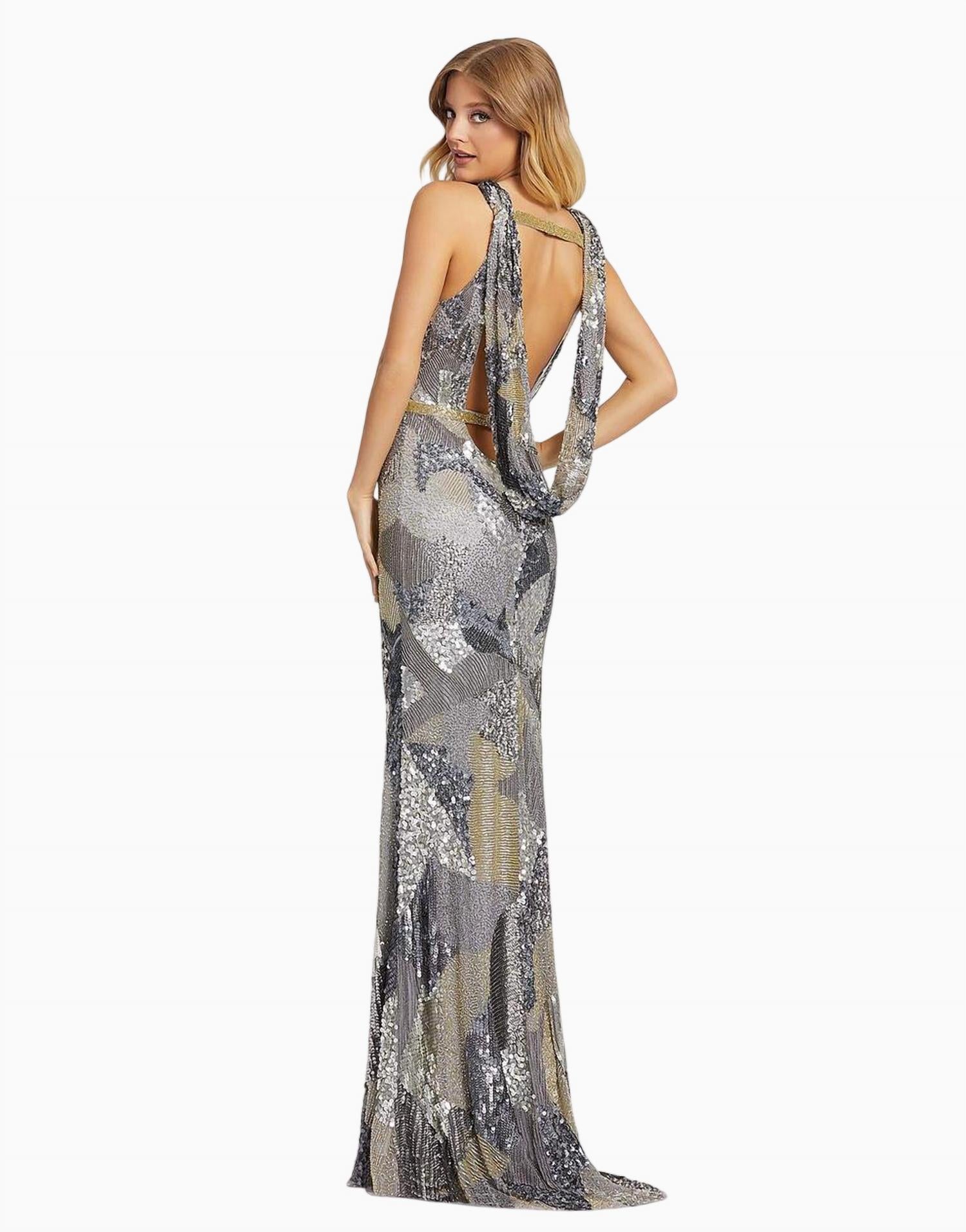 MAC DUGGAL Sleeveless Gown in platinum - women's dress - alternate view