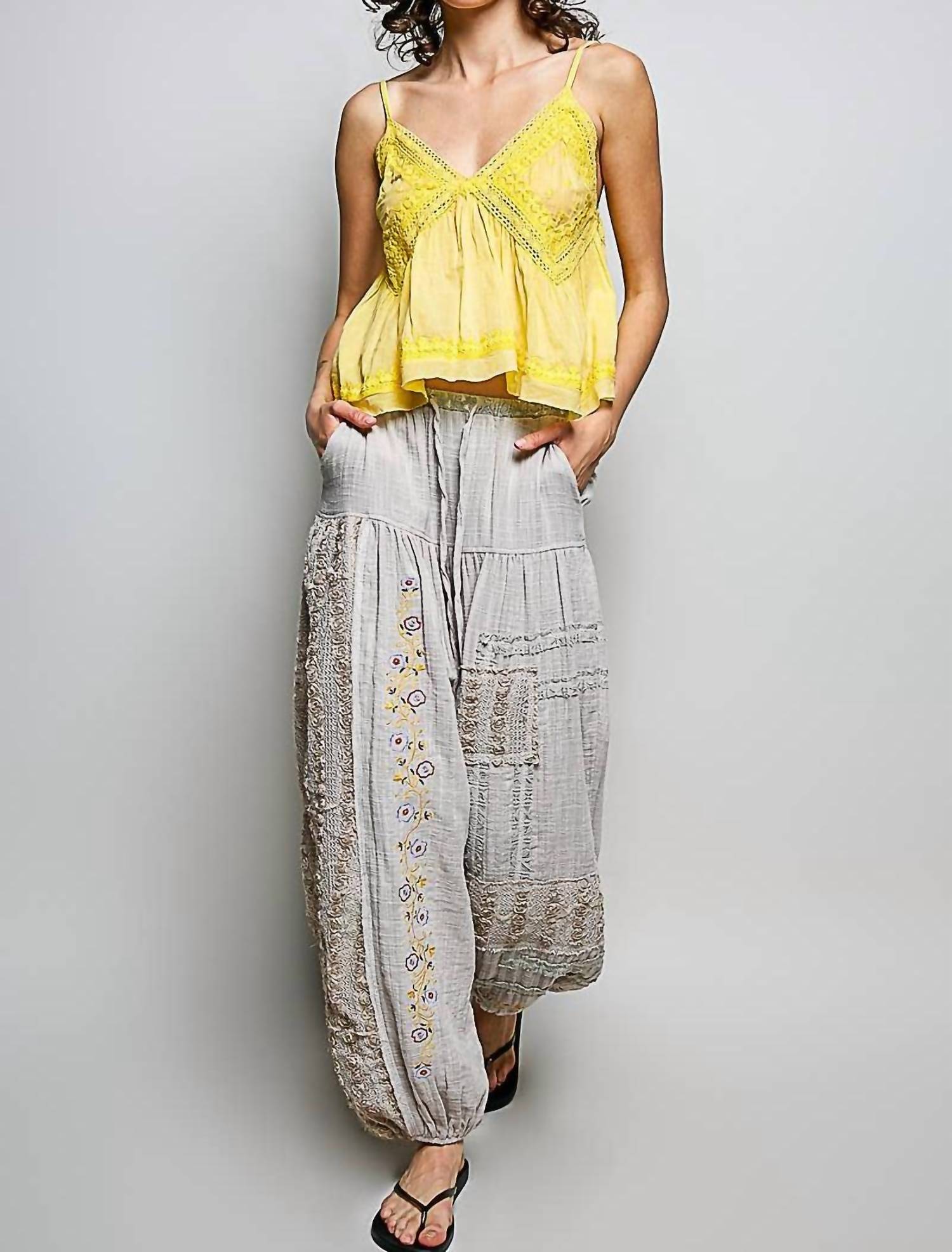 Pol - V-neck Sleeveless Embroidered Woven Top