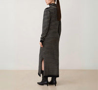 Suncoo Chadela Striped Turtleneck Knit Sweater Dress in black and camel - women's dress - detail view
