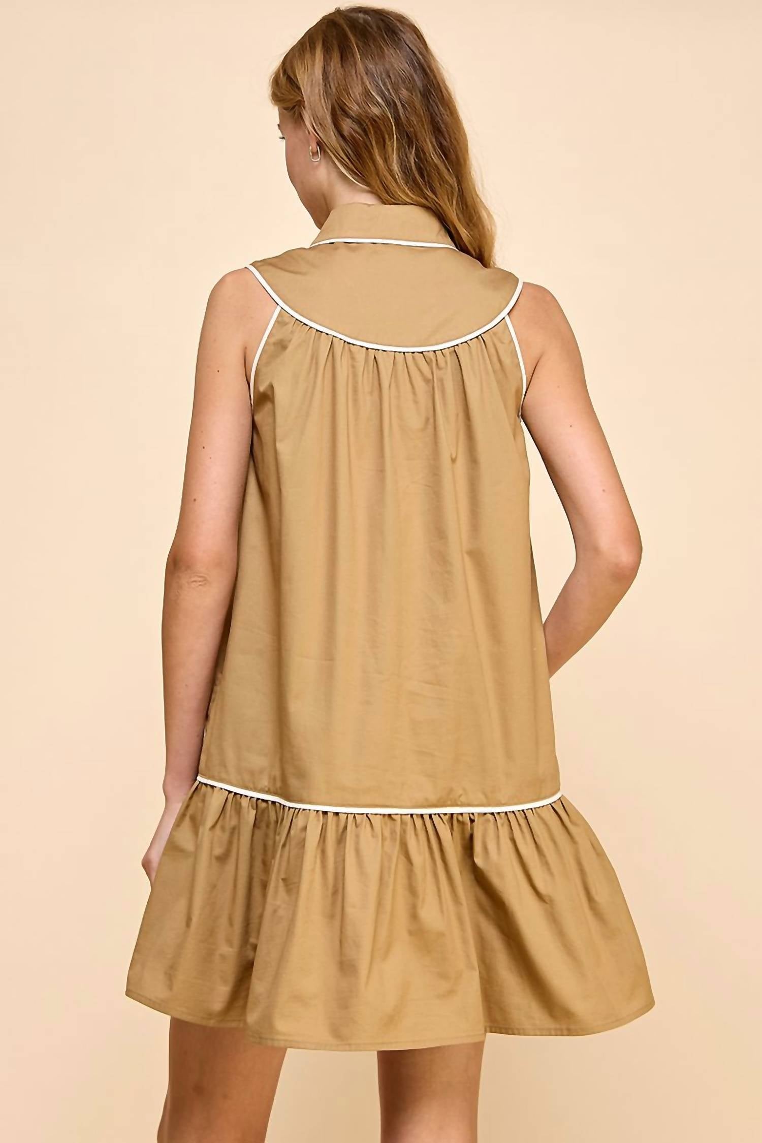 Tcec - Collar Trim Mini Dress