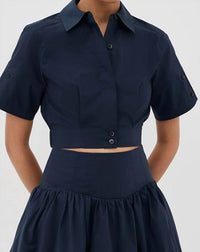 SIMKHAI Sabrina Top in navy - women's shirt - detail view