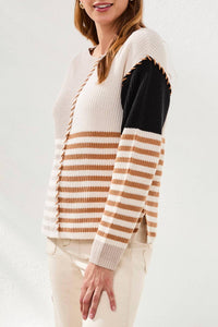 Tribal - Multi Stripe Boat Neck Sweater