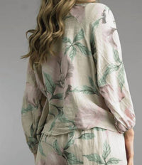 TEMPO PARIS Tie Front Linen Top in printed flower - women's blouse - detail view