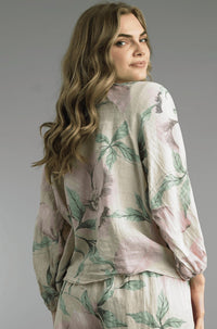 TEMPO PARIS Tie Front Linen Top in printed flower - women's blouse - alternate view