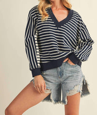 Mustard Seed - Autumn Stripe V-neck Pullover