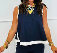 Glam - Sleeveless Contrast Swing Knit Top