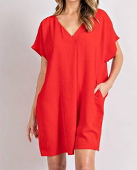 Ee:Some - Short Sleeve V-neck Dress With Pockets