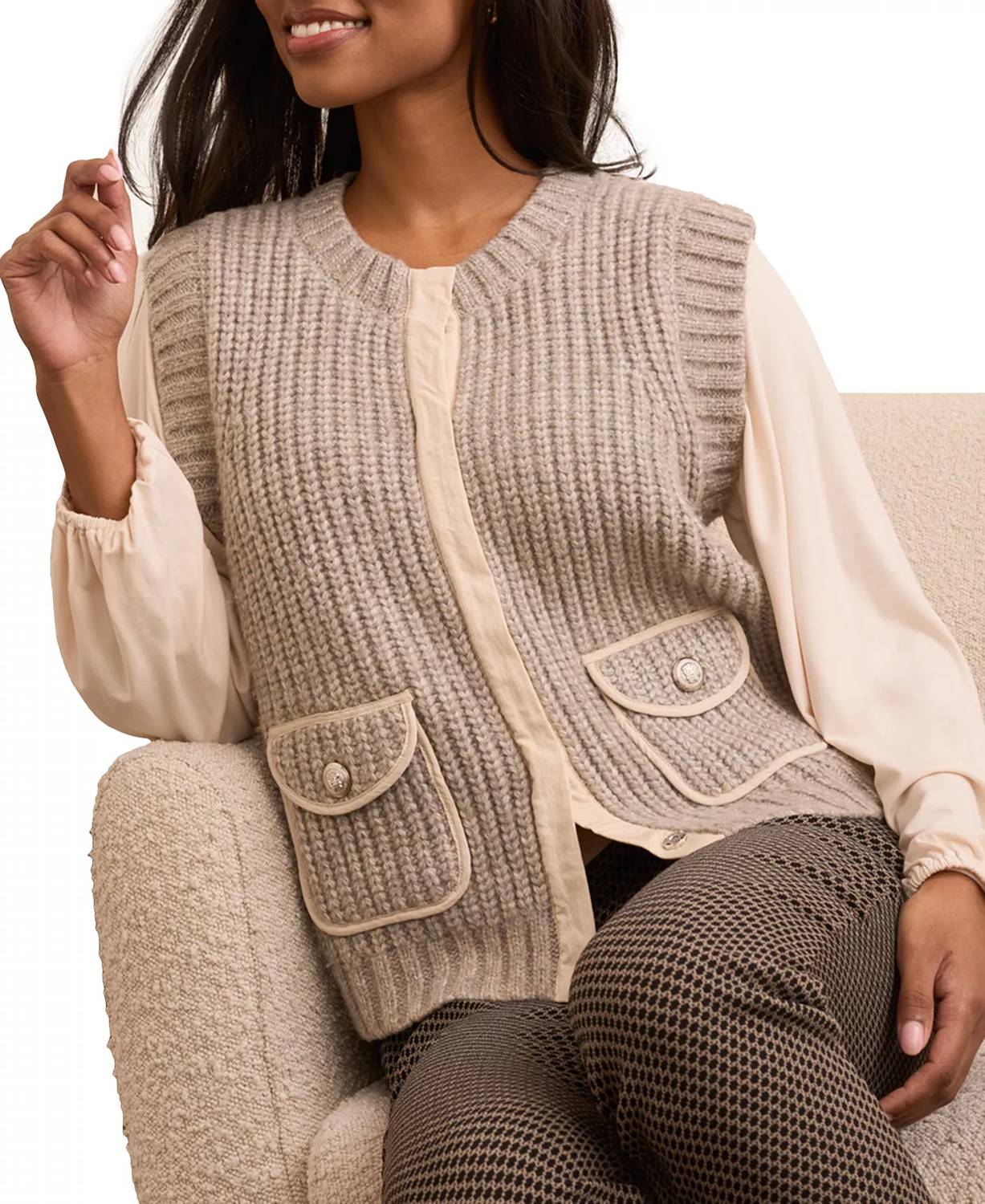 TRIBAL Brinley Sleeveless Vest in oatmeal - women's jacket - view 4