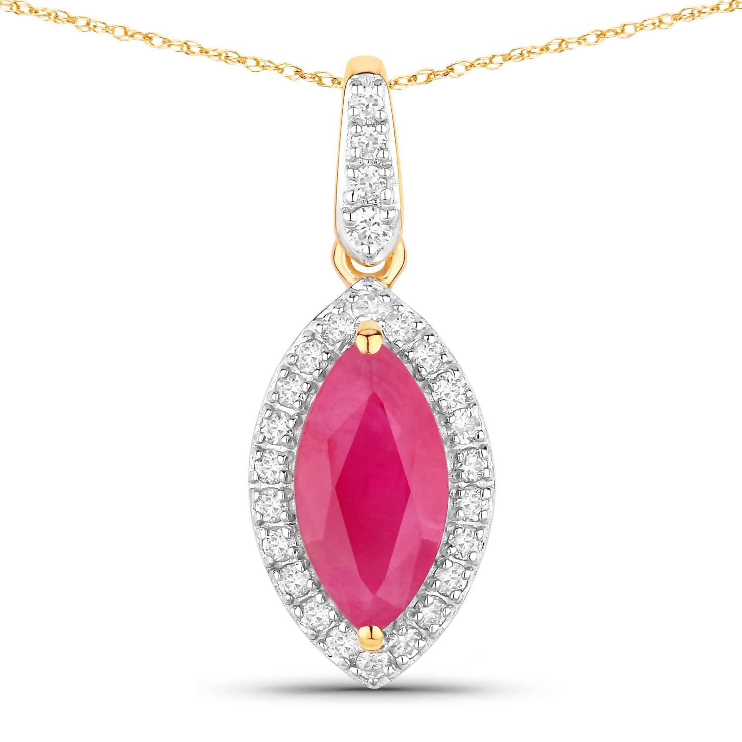 Diana M Jewels Women's Marquise Natural Ruby Pendant Necklace (1.60 Ct) - Classic in 14k yellow gold - women's jewelry - detail view
