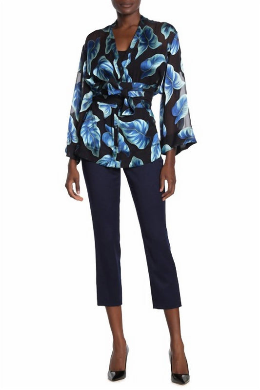 Alice + Olivia - Cadence Mid Rise Blue Ankle Crop Slits Pants