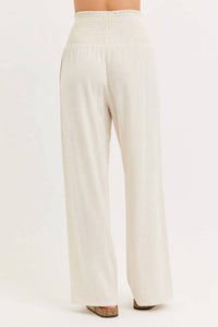 Sweet Lovely By Jen - Smock Waist Lined Blend Wide Leg High Rise Pants