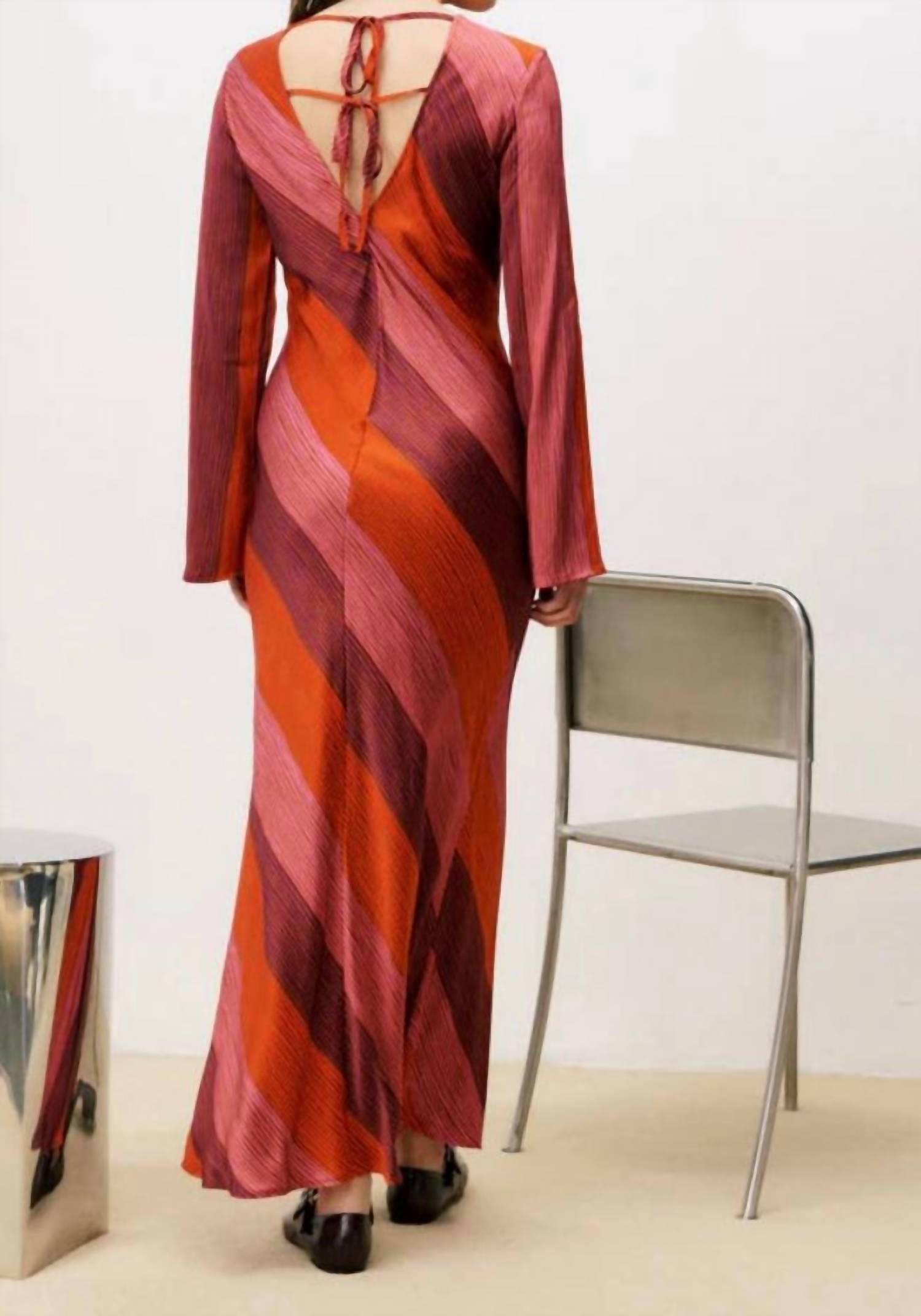 FRNCH Women's Labelle Dress in red stripe - women's long sleeve top - detail view